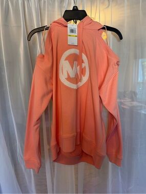 Michael Kors Coral Off-Shoulder Logo Hoodie Sweater